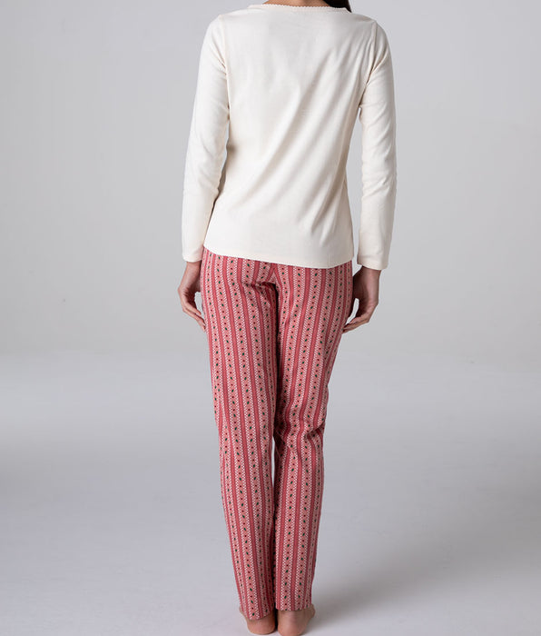 Lovable Long Interlock Henley Pajamas, pearl ivory