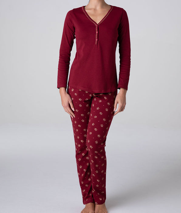 Lovable Pigiama Lungo Serafino in Interlock, rosso scuro