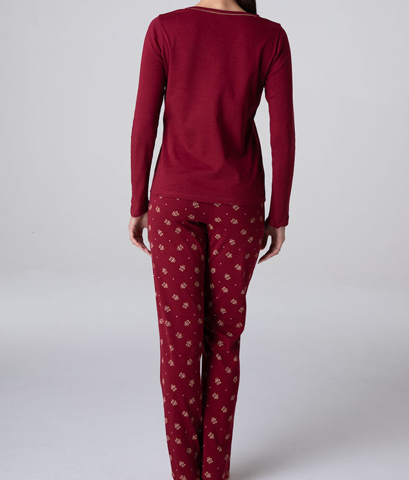 Lovable Pigiama Lungo Serafino in Interlock, rosso scuro