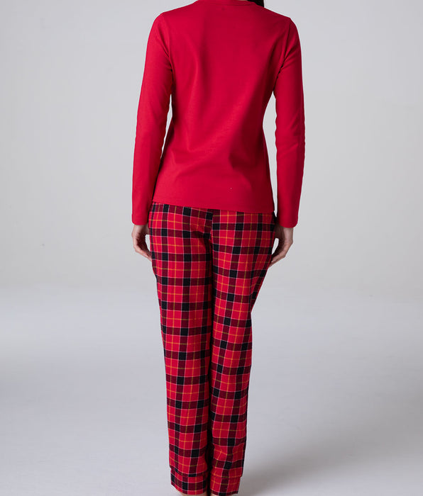 Lovable Long Round-Neck Interlock and Flannel Pajamas, red