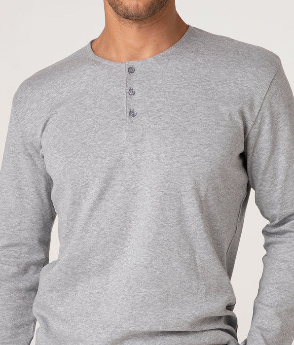 Lovable Long Cotton Interlock Henley Pyjama Set, Grey Mélange