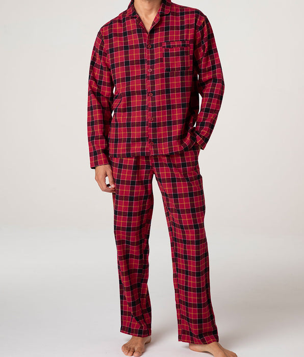 Lovable Men's Button-Down Long Flannel Pajamas, red check