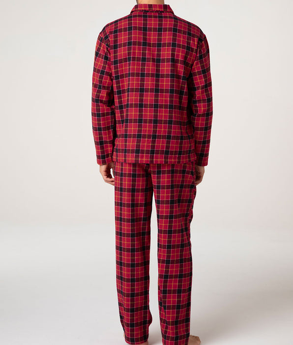 Lovable Men's Button-Down Long Flannel Pajamas, red check