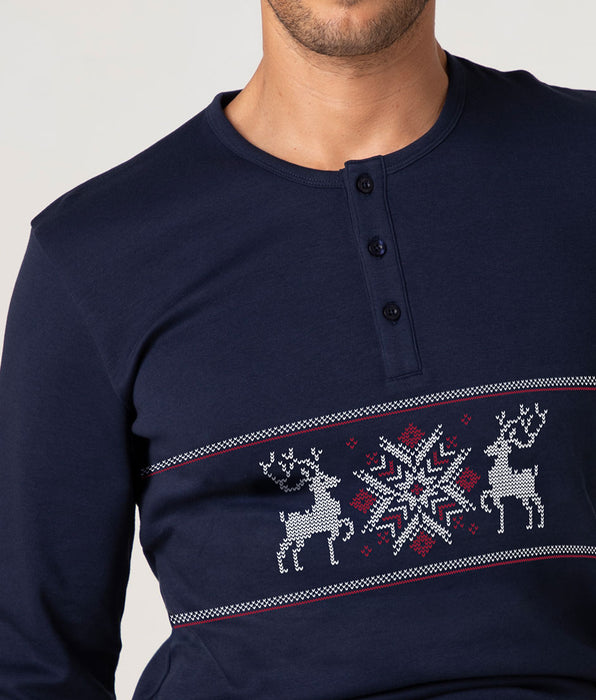 Lovable Pigiama Lungo Collo Serafino in Interlock, blu navy