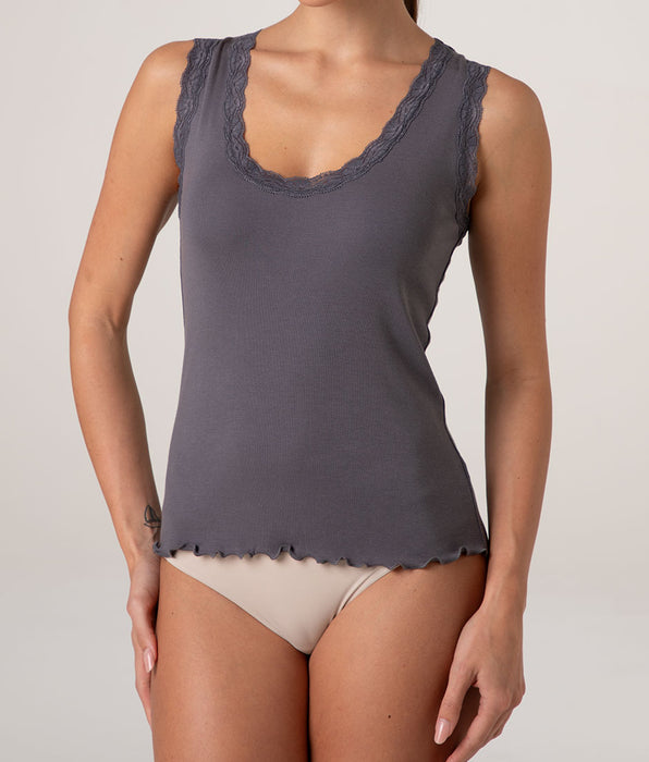 Lovable Warm Modal and Silk Lace Tank Top, Dark Grey