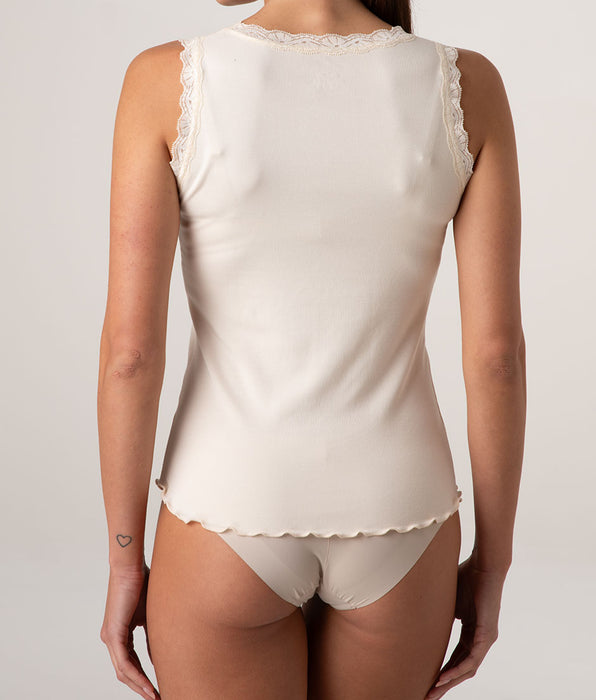 Lovable Warm Modal and Silk Lace Tank Top, Pearly Ivory
