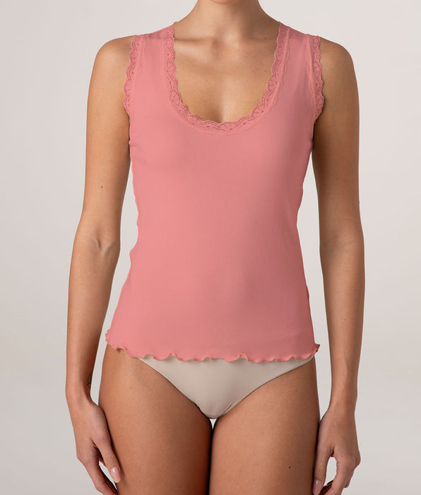 Lovable Warm Modal and Silk Lace Tank Top, Light Terracotta