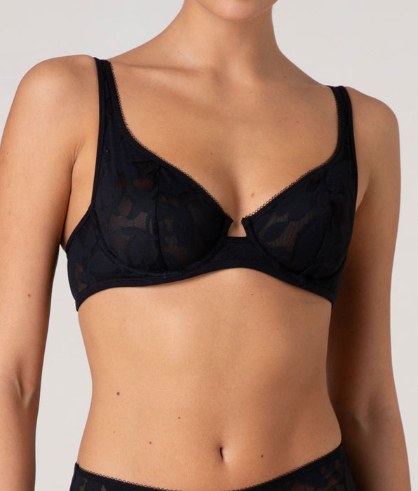 Lovable Modern Bloom Lace Underwired Balconette Bra, black