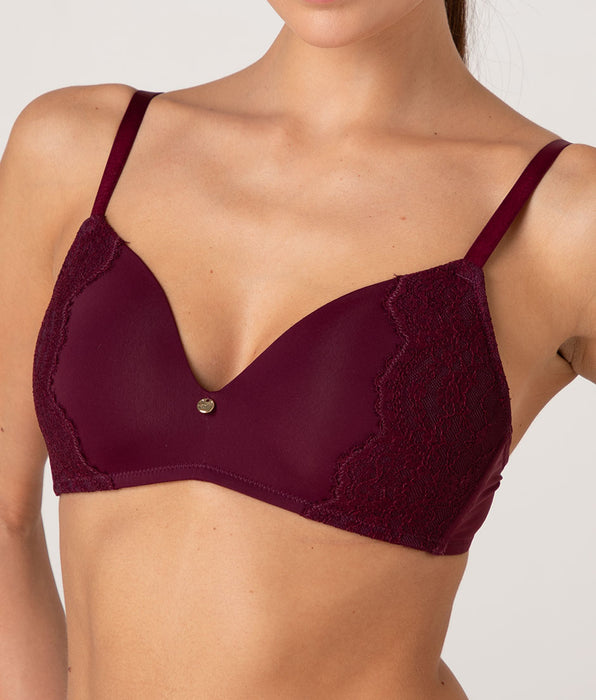 Lovable Reggiseno Imbottito senza Ferretto Beauty Lace in pizzo e microfibra, vinaccia