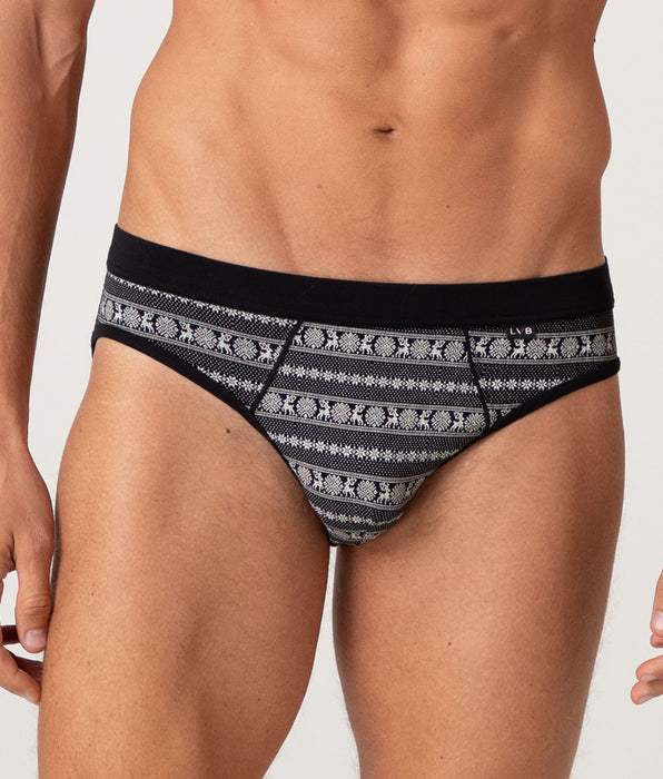Lovable Men's Funny Xmas Stretch Cotton Briefs, black winter print