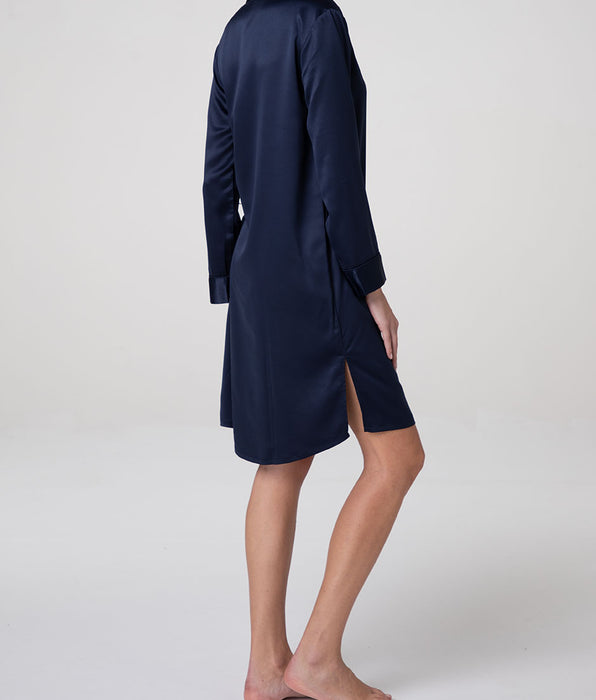 Lovable Satin Henley Nightgown, navy blue