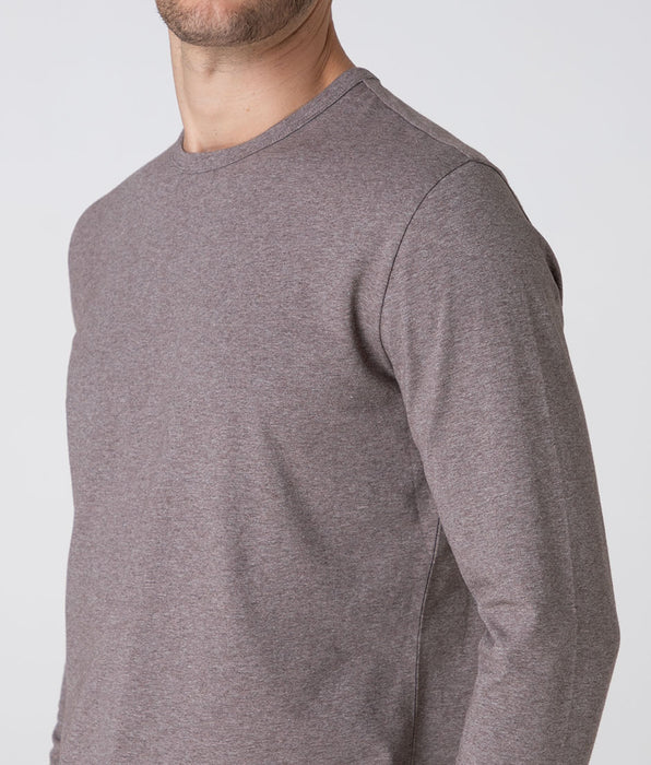 Lovable Long Cotton Jersey Crew-Neck Pyjama Set, Brown Mélange