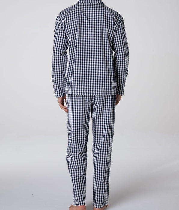 Lovable Long Woven Cotton Pyjama Set, Blue Gingham Check