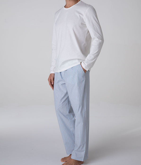 Lovable Long Jersey and Woven Cotton Crew-Neck Pyjama Set, Ivory