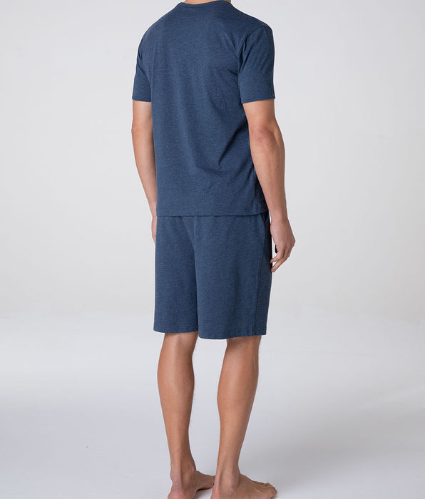 Lovable Pigiama Corto Girocollo in Jersey, blu melange