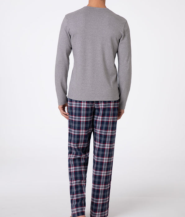 Lovable Long Cotton Jersey Crew-Neck Pyjama Set, Grey Mélange