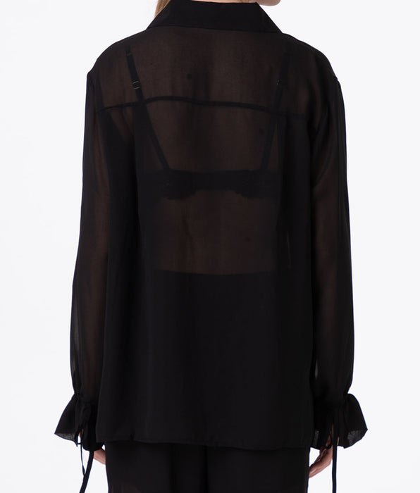 Lovable Long-Sleeved Open Chiffon Shirt, black
