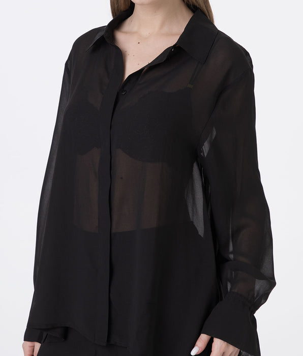Lovable Long-Sleeved Open Chiffon Shirt, black