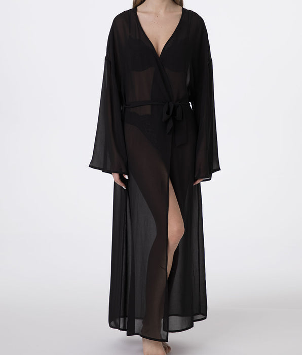 Lovable Long Chiffon Kimono, black