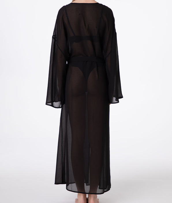 Lovable Long Chiffon Kimono, black