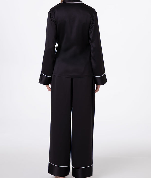 Lovable Long Open Satin Kimono Pajamas, black