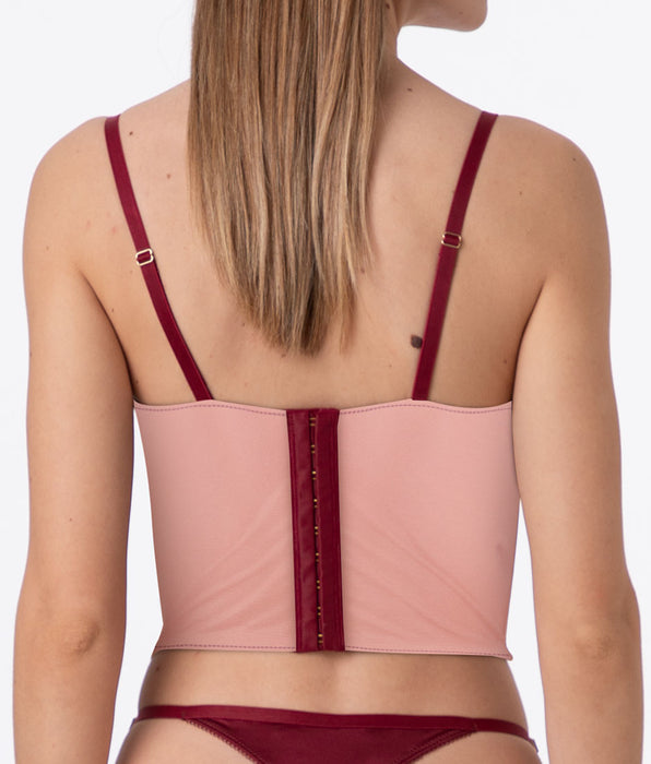 Lovable Underwired Corset Bra Le Studio in lace and tulle, dark red
