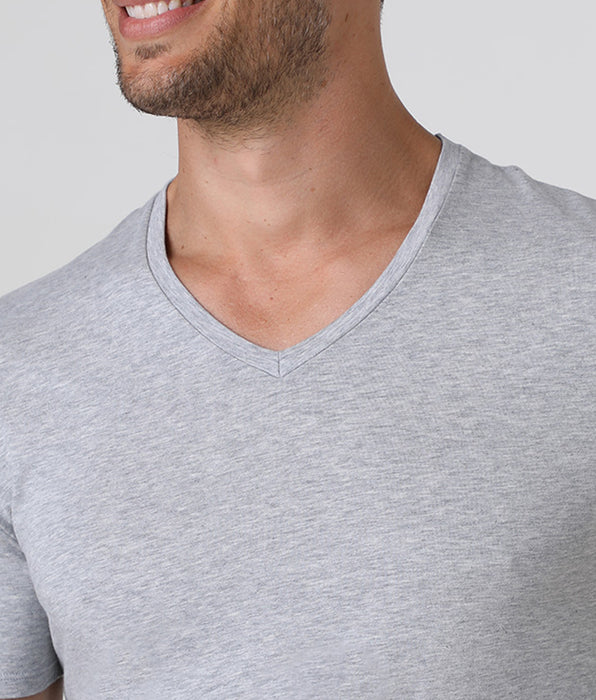 Lovable T-Shirt Cotton Stretch grigio melange in cotone elasticizzato con scollo a V profondo