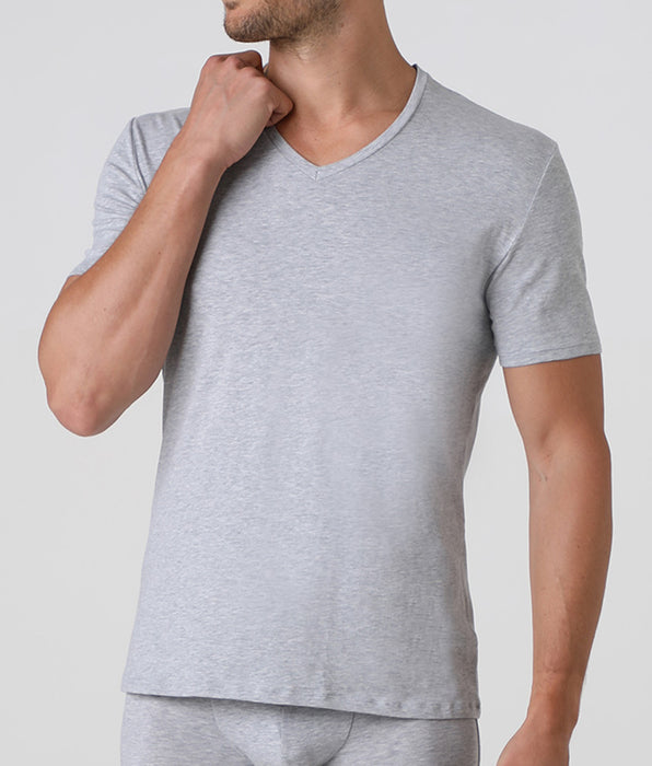 Lovable T-Shirt Cotton Stretch grigio melange in cotone elasticizzato con scollo a V profondo