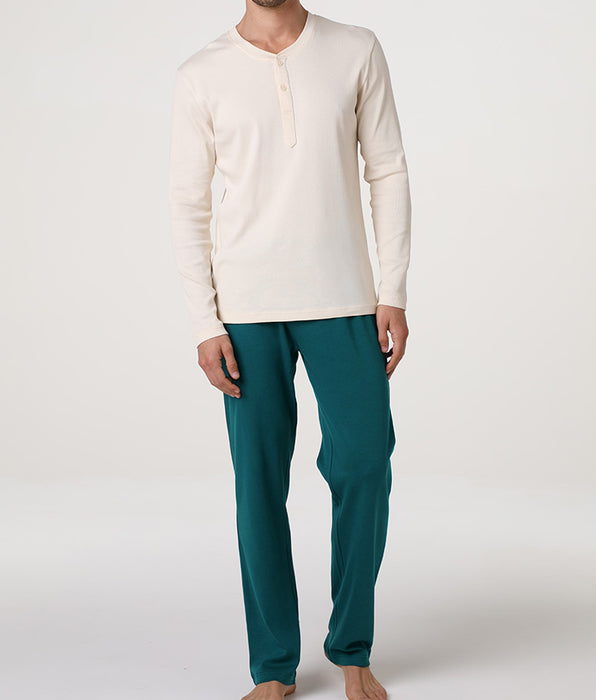 Lovable Pigiama Lungo Collo Serafino in Jersey Rib e Interlock, avorio