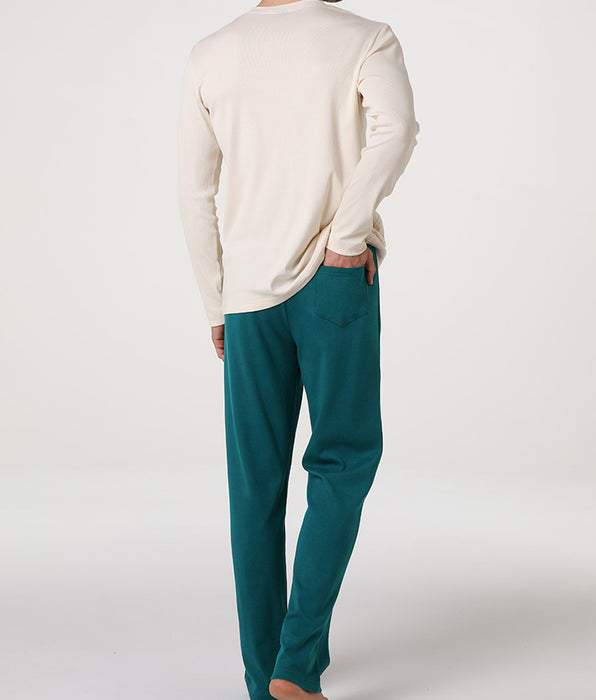 Lovable Pigiama Lungo Collo Serafino in Jersey Rib e Interlock, avorio