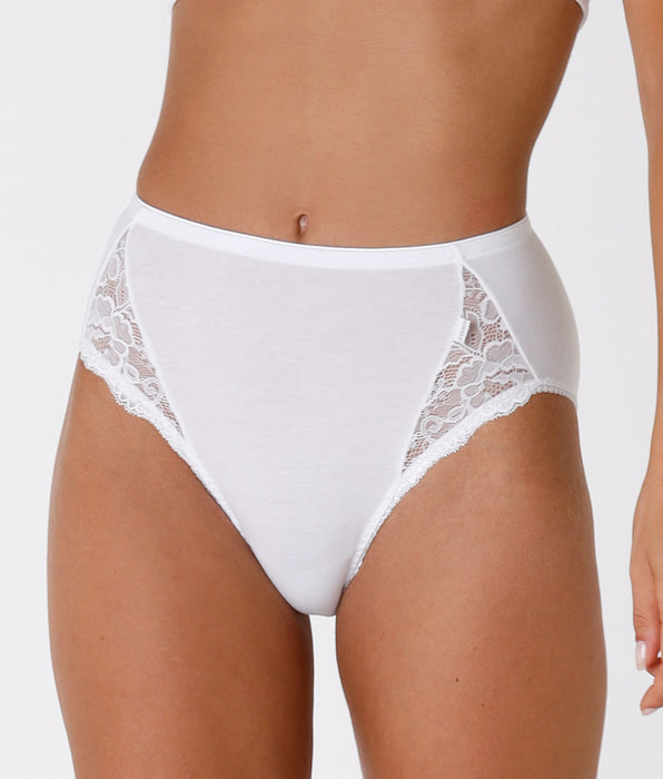 Lovable Slip midi Lovely Charme bianco in cotone elasticizzato con pizzo