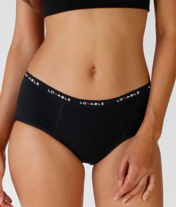 Lovable Culotte da ciclo lavabile flusso medio in cotone biologico certificato, nero