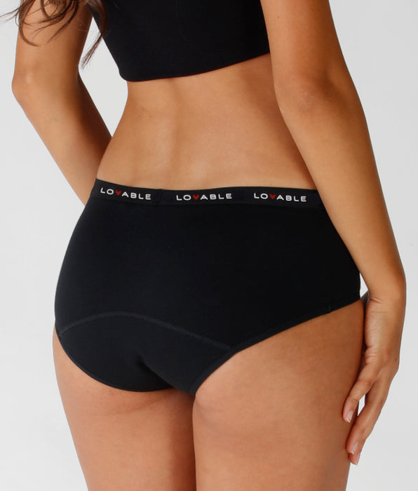 Lovable Culotte da ciclo lavabile flusso medio in cotone biologico certificato, nero