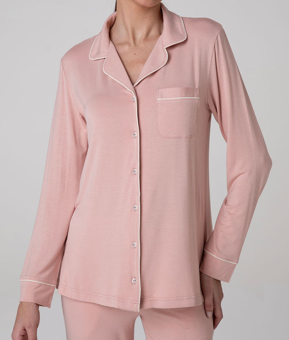 Lovable Elastic Viscose Open Long-Sleeved Top, blush pink