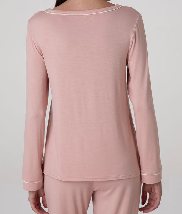 Lovable Elastic Viscose Round-Neck Long-Sleeved Top, blush pink