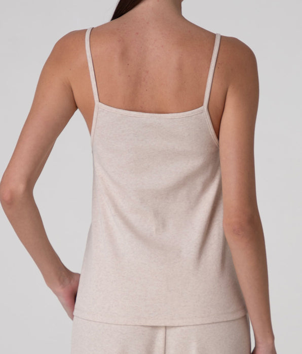 Lovable Top con Spalline in Cotone a Costine e Pizzo, beige melange
