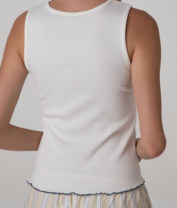 Lovable Canotta Girocollo in Cotone a Costine, bianco latte