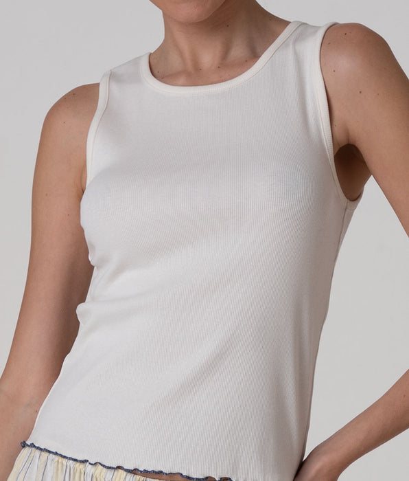 Lovable Canotta Girocollo in Cotone a Costine, bianco latte