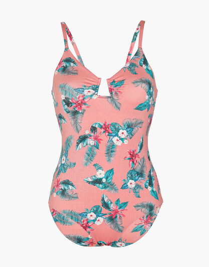 Costume intero Printed Lurex in microfibra, salmone stampa tropicale, , LOVABLE