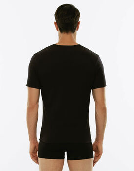 T-Shirt X-Temp nero in cotone elasticizzato, girocollo-LOVABLE