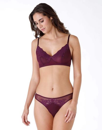 Brasiliano in microfibra e pizzo posh lace, bordeaux, , LOVABLE