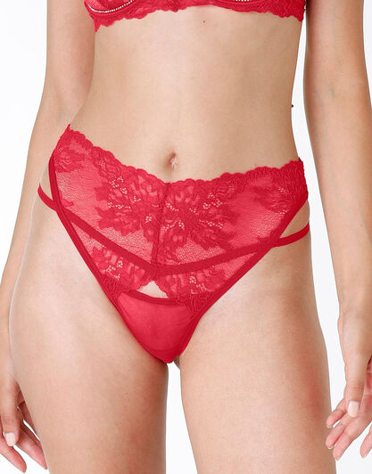 La Senza – Brasiliano sgambatura a vita alta in pizzo e tulle, rosso , , LOVABLE