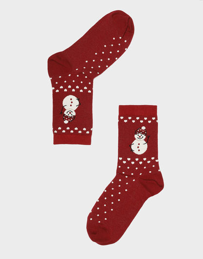 Calzini donna in cotone, rosso con stampa pupazzo, , LOVABLE