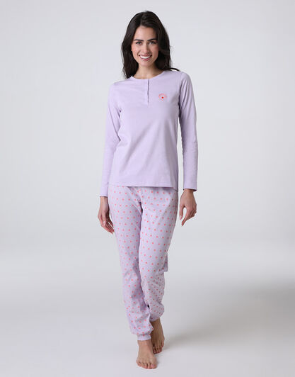 Pigiama Lungo serafino in Jersey, lilla, , LOVABLE