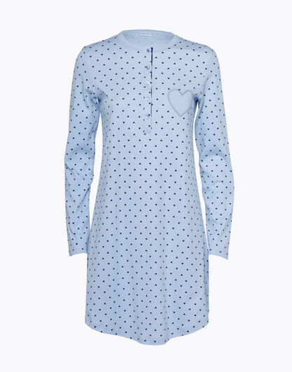 Camicia da notte manica lunga in 100% cotone, azzurro, , LOVABLE