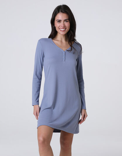Camicia da Notte Scollo a V Manica Lunga Rib, avio, , LOVABLE