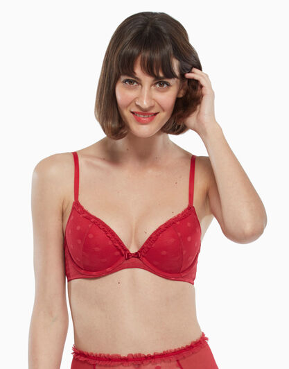 Reggiseno balconette imbottito in tulle jacquard, rosso, , LOVABLE