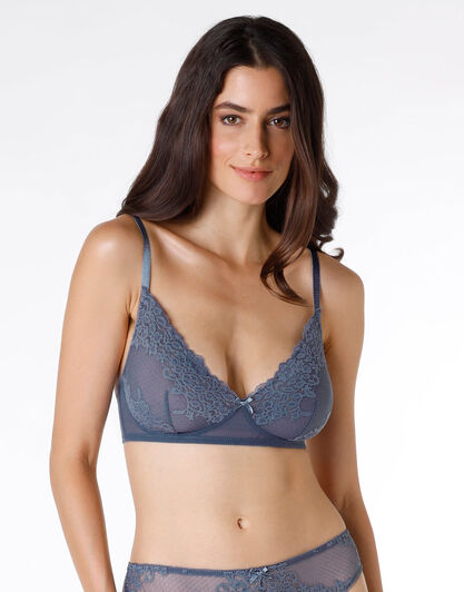 Reggiseno senza ferretto in pizzo e microfibra posh lace, denim, , LOVABLE