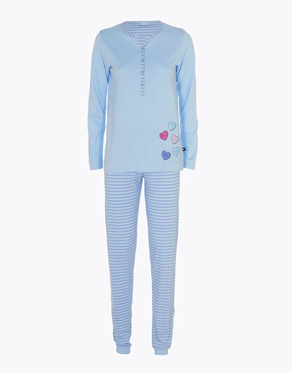 Pigiama lungo in jersey di cotone, azzurro, , LOVABLE