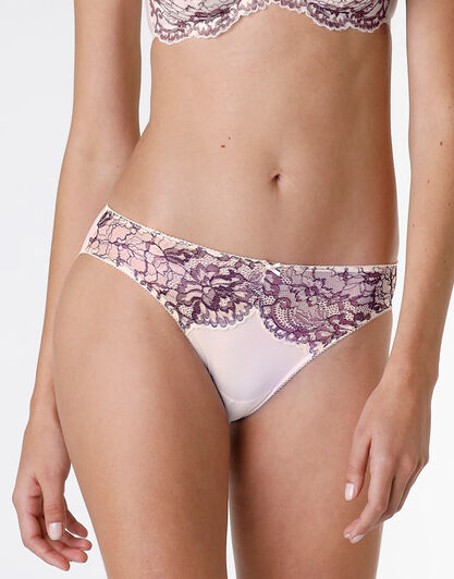 Slip Sophisticated Lace in microfibra e pizzo, avorio e bordeaux, , LOVABLE
